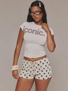 MUSERA Graphic Printed 'Iconic' Fitted Crewneck Short Sleev Tee Tshirt Spring Summer Holiday Festival Daily Everyday Cute Going Out Vacation - White - View 1