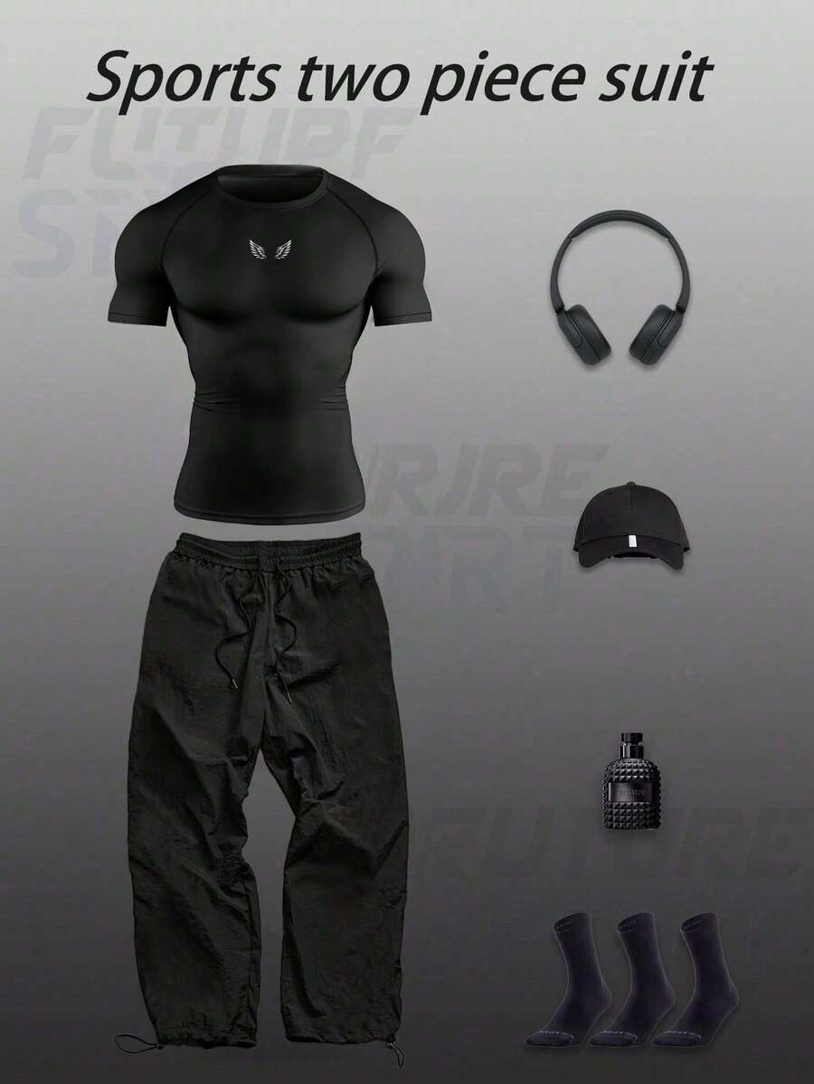 Gym Rark Bộ đồ thể thao nam tay ngắn gồm áo thun và quần dài, kiểu dáng thường ngày, thoáng khí, nhẹ, thấm hút mồ hôi, thiết kế tối giản, phối màu, co giãn, chất liệu dệt, quần short thể thao ôm sát, thích hợp cho tập luyện, bộ đồ tập gym, bộ đồ tập thể dục, áo nén cho nam. - màu đen - Xem 1