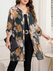 Reflora 大码女式印花单排扣休闲百搭日常衬衫 - 彩色 - 查看 7