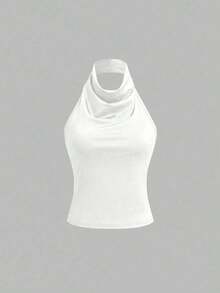 Áo tank top cổ cao Lus Size kiểu dáng thanh lịch, cổ yếm, chất liệu cơ bản, có dây thun điều chỉnh được ở phía sau. - trắng - Xem 1