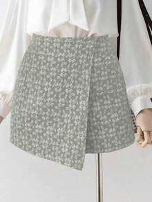 GlowEve Textured Jacquard Elegant Commuter Solid Color Skort, Valentine's Day - Green - View 2