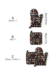 FRIENDS X SHEIN Black Friends Print Kitchen Insulation Set, Oven Gloves/Insulation Mat, A Must For Kitchen Baking, Effectively Isolating Heat Sources, Single/Combination - Multicolor - View 3