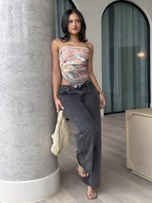 leahseptember Women Sexy Backless Abstract Print Tie-Up Festival Crop Top Fall Women Clothes Back To School - Multicolor - View 5
