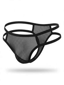 DrisQ DrisQ 1pc Fashionable Black Hollow Mesh Mid-Waist Sexy Men's Briefs - Black - View 6