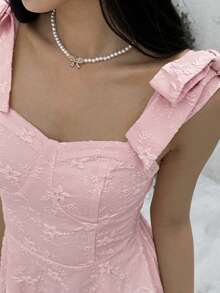 SHEIN 少女休闲简约舒适背包系腰连衣裙 - 粉色 - 查看 4
