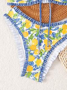 Swim Mod Set Bikini Tanpa Punggung Seksi Minimalis Motif Bunga Terbaru untuk Wanita, Cocok untuk Liburan Pantai - MultiWarna - View 6