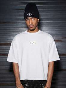 AXEPEAK Men's Casual Rhinestone Embellished Round Neck Short Sleeve T-Shirt, Summer - White - View 2