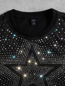 ROMWE MEN Street Life Men's Oversized Gradient Sparkling Diamond Loose T-Shirt - Black - View 2