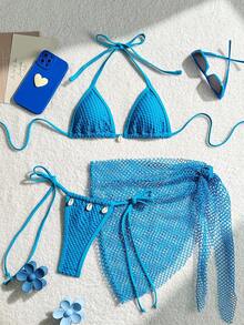 SHEIN Swim Women Bikini Set, Minimalist Fashion Casual Everyday Wear Summer - Blue - View 2