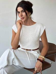 Elegant Loose Casual Versatile Sleeveless Knit Sweater Vest Going Out Tops Women,Tops For School In Fall/Winter - White - View 3