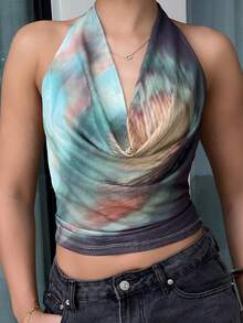 LHSEPT 女士时尚性感扎染露背吊带上衣，适合冬季、秋季、万圣节、新年、感恩节、派对、海滩等场合，可爱上衣 - 彩色 - 查看 6