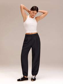 GLOWMODE 透气丝滑抗皱速干弹力裤脚褶裥慢跑裤，带侧袋，日常休闲穿着 - 黑色 - 查看 5