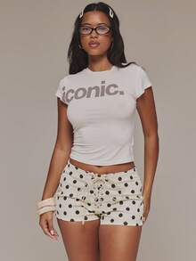 MUSERA Graphic Printed 'Iconic' Fitted Crewneck Short Sleev Tee Tshirt Spring Summer Holiday Festival Daily Everyday Cute Going Out Vacation - White - View 5