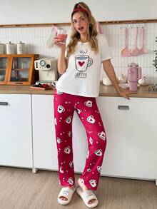SweetSlumber 可爱爱心和咖啡杯图案女士睡衣套装 - 彩色 - 查看 3