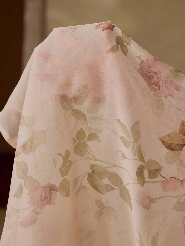 WOMEN'S ROMANTIC ELEGANT PLANTS PRINTED TIE NECK LONG SLEEVE BLOUSE, SPRING/SUMMER