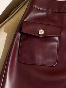 SHEIN Franclia Dammode med knappdekor i PU-läder - Bourgogne - Visa 5