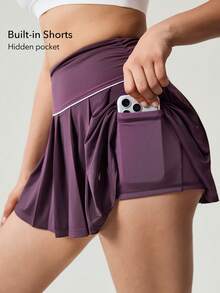 OutZeal Women Sports Skirts Tennis Workout Wear Mini Pleated Skirt Buttery Soft Tummy Control Built-In Shorts Active Bottoms - Purple - View 3