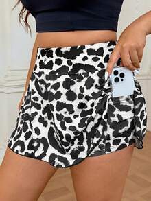 Rhythm Era Plus Size Women Leopard Print Sports Skirt - Black and White - View 4