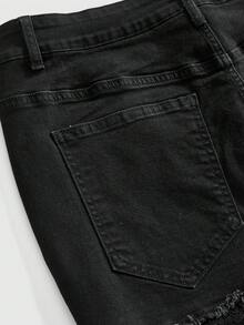 ROMWE Mini-jupe en jean taille ultra basse avec bordure en dentelle contrastée, esthétique gothique sombre d'été - Noir - Voir 5