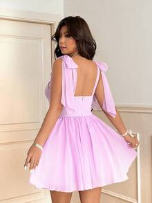 Vionelle Lila Trägerkleid in Große Größen für Frauen, eleganter Taillengürtel im Socialite-Stil, Schleifendekor, trägerloses Kleid mit taillierter Taille und ausgestelltem Rock, geeignet für tägliche Zusammenkünfte, romantische Dates, elegante Partys, Hochzeitssaison, angemessene Kleidung, süße Dates, Valentinstag-Atmosphäre, Gartenfeste, frische, süße Mädchen-Mode - Violett - Übersicht 2