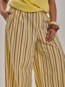 MUSERA Plus Size Striped Tailored Wide Leg Trousers Spring Summer Elegant Holiday Vacation Beach Late Checkout Fall - Multicolor - View 5