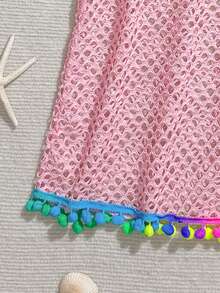 SHEIN Tween Girls' Mesh Short Sleeve Coverup - Pink - View 5