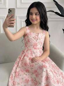 Tween Girls' Floral Print Sleeveless Maxi Dress, Pink, Spring/Summer - Pink - View 6