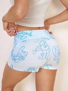 SHEIN X The Smurfs Women's Cartoon Print Short Leggings - Blue - View 2