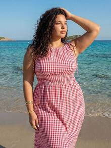 SHEIN CURVE+ Versatile Casual Vacation Party Midi Dress For Women - Pink - View 3