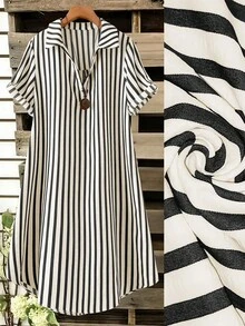 SHEIN Tall CURVE 大尺碼女款法式風格傳統休閒簡約夏季V領短袖洋裝 黑白配色 正式商務 登山 早午餐 度假 - 黑色 - 查看 1