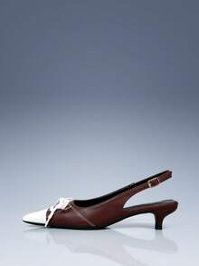 CUCCOO GRLICON Brown And White Color Matching Pointed Straps Decorative Backspace Commuter Kitten And Women's High Heels, 2000's Style, Y2K Wear, Suitable For Spring And Summer, Vacation Season, Vacation Atmosphere, Summer Wear, A Must For Travel - Brown and white color matching 1 - View 2
