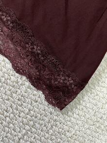 SHEIN Lace Patchwork Fitted Camisole Top For Women - Red Violet - View 3