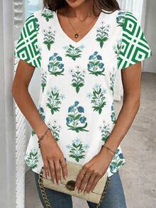 EMERY ROSE Plus Size Solid Half Sleeve Casual V Neck T-Shirt For Summer Gym Brown - Multicolor - View 3