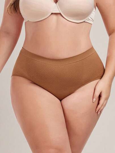 SHEIN 1 chiếc quần lót nữ cỡ lớn không đường may, kiểu tổ ong, thoải mái, cạp trung bình, kiểu hipster.
