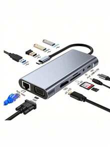11合1 USB集线器、USB分线器、USB扩展坞、USB 3.0电脑适配器集线器、网络接口、电脑及手机配件、SD/TF读卡器、Type-C 3.1接口、PD 2.0/3.0充电，兼容笔记本电脑及其他USB-C设备 - 彩色 - 查看 1