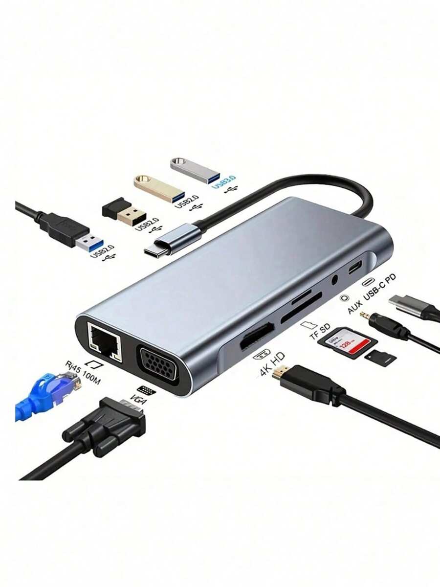 11合1 USB集线器、USB分线器、USB扩展坞、USB 3.0电脑适配器集线器、网络接口、电脑及手机配件、SD/TF读卡器、Type-C 3.1接口、PD 2.0/3.0充电,兼容笔记本电脑及其他USB-C设备 - 彩色 - 查看 1