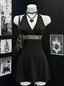 EgrlEra Sexy V-Neck Waisted Elegant Dress For Women - Black - View 4