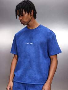 PLAYBOY X SUMWON Blue Tie Dye T-Shirt And Shorts Co-Ord Set With Crew Neck Short Sleeves And Script Print - Blue - View 3