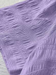 Linhara Blus Kasual Lengan Pendek Leher V Bertekstur Warna Polos untuk Wanita Ukuran Plus, Cocok untuk Jalan-jalan, Liburan, dan Klub. - Purple - View 3