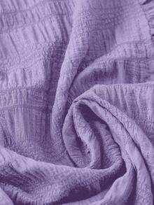 Linhara Blus Kasual Lengan Pendek Leher V Bertekstur Warna Polos untuk Wanita Ukuran Plus, Cocok untuk Jalan-jalan, Liburan, dan Klub. - Purple - View 5