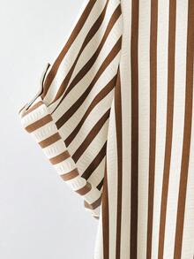 SHEIN Tall CURVE Đầm ngắn tay cổ chữ V kiểu Pháp dáng rộng dành cho nữ cỡ lớn, thích hợp mặc mùa hè. - màu nâu - Xem 5