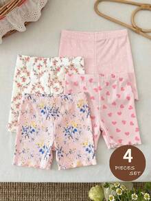 LMoss Kids 4pcs Baby Girl Knitted Floral Polka Dot Heart Pattern Casual Outfit Set - Multicolor - View 2