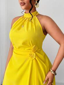 Maweii Spring/Summer Irregular Hem Ruched Waist Elegant Sexy Minimalist Casual Vacation Fashion Unique Design Must-Have Daily Wear High-Quality Plus Size Women Dress, Yellow - Yellow - View 6