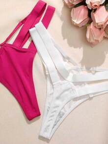 3pcs Women Solid Color Hollow Out Thong Panties - Multicolor - View 4