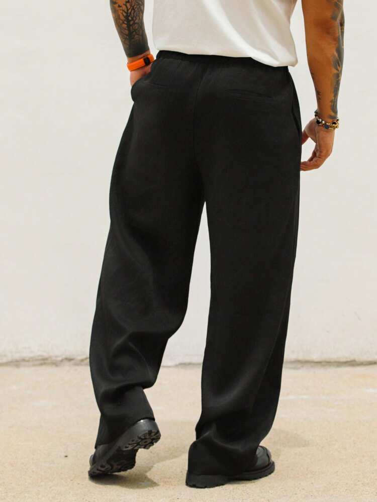 Men's Elastic Waist Long Black Pants