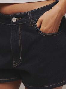 MUSERA Mini Washed Denim Shorts Spring Summer Cute Cosy Cottage Core Spring Dew - Navy Blue - View 6
