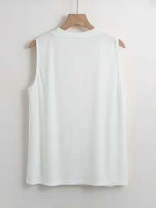 Franclia 女士白色罗纹面料珍珠领装饰无袖休闲日常通勤外出下午茶约会上衣背心 - 白色 - 查看 3