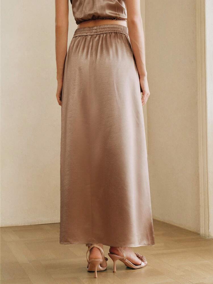 French Elegant Luxury Lace Patchwork Satin Skirt