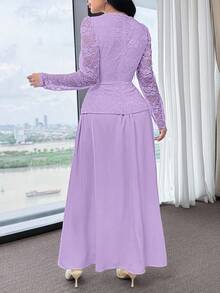 Feyla Women's Elegant Round Neck Long Sleeve Dress - Mauve Purple - View 3