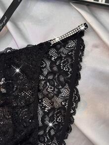 女士蕾丝性感时尚丁字裤 - 黑色 - 查看 3